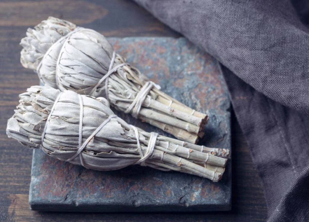 white sage for crystal smudging