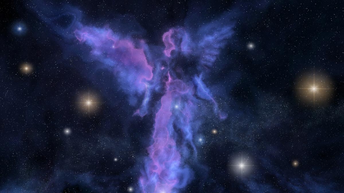 A floating angel figure in space.